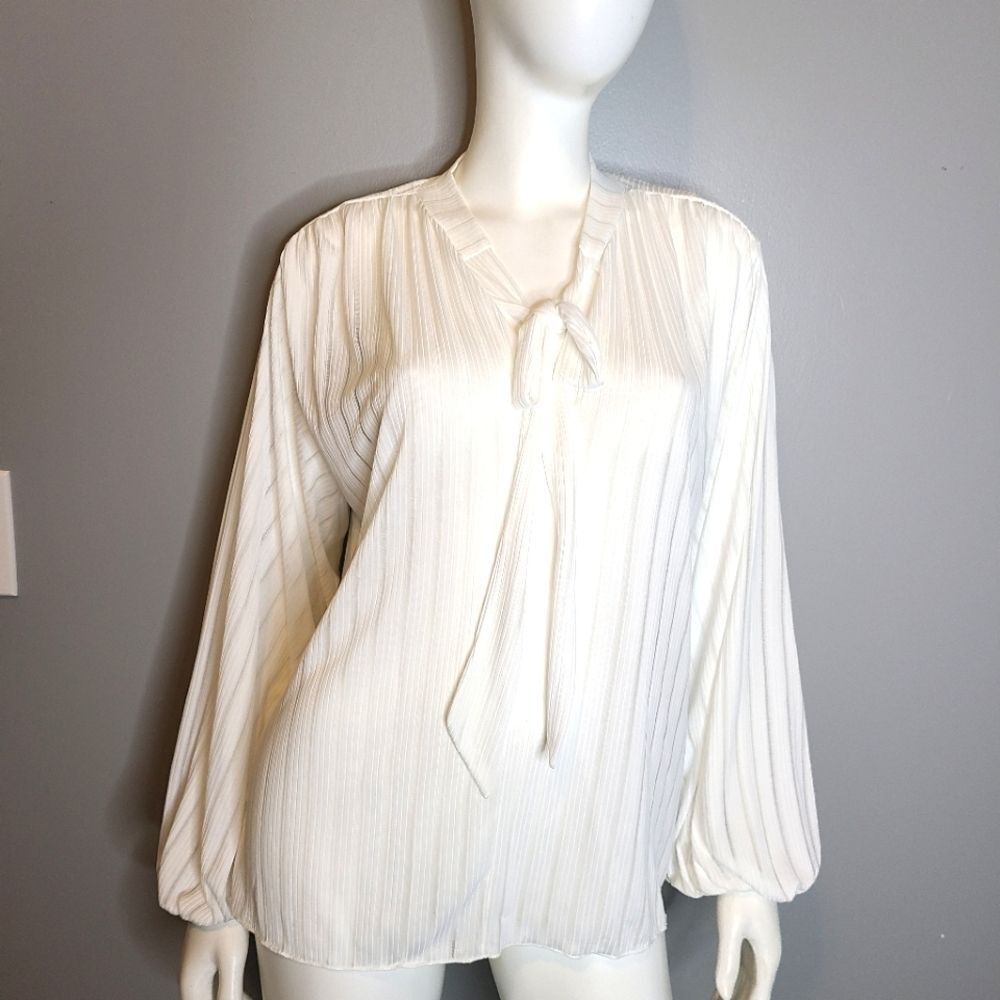 ZARA White Neck Tie Blouse Size Small  Balloon Sleeve - Picture 1 of 7